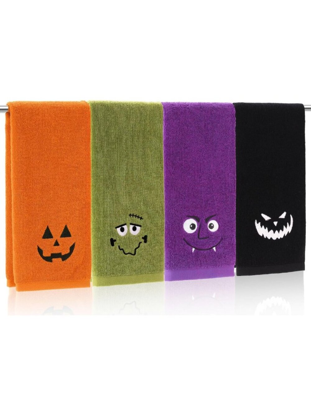 Spooky Pumpkin Face Halloween Hand Towels - 4 Pack, Absorbent Cotton Bath Towels